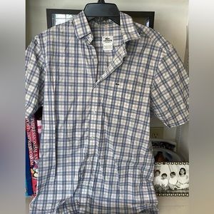 Men’s Lacoste button down blue and white beautiful plaid